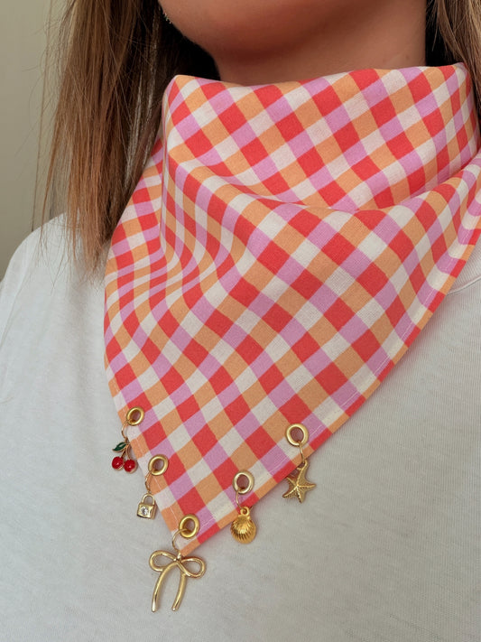 Foulard à charms Vichy, motif Juicy Summer, pièce artisanale Nine