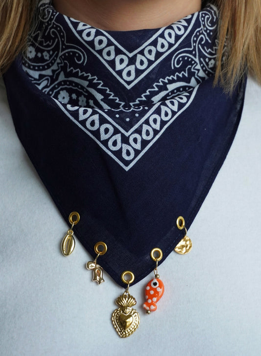 Foulard bandana bleu marine à charms personnalisables Nine, fait main en France